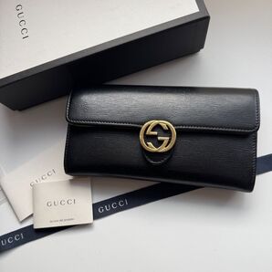 【美品】 105 GUCCI グッチ インターロッキング 2つ折り 長財布