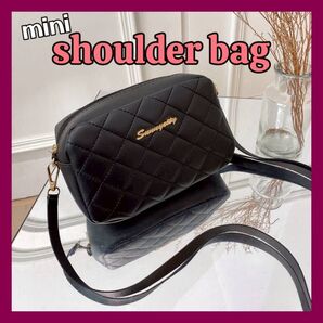 ショルダーバッグ ポーチ 小さめ 軽量 旅行 ミニ キルティング 黒