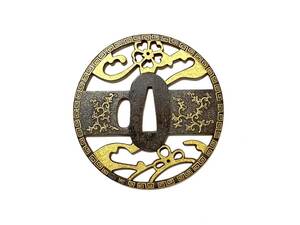 ★★★ 鍔 鐔 鉄 鉄地 金 布目象嵌 桐箱 Tsuba iron gold 美品 ★★★