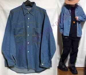 オーバーサイズ デニム シャツ F ビッグシルエット フリーサイズ ヴィンテージ 長袖 used vintage shirt