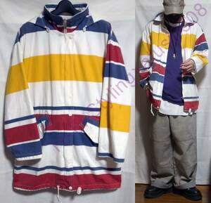 90s BRANDON THOMAS ヴィンテージ マルチボーダー コットン フーデッド ジャケット S vintage jacket 古着 白 赤 紺 黄 ボーダー