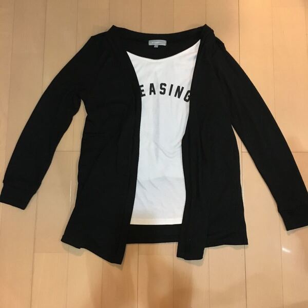 送料無料 授乳服 重ね着風長袖Tシャツ 黒 ブラック サイズマタニティM 送料込み