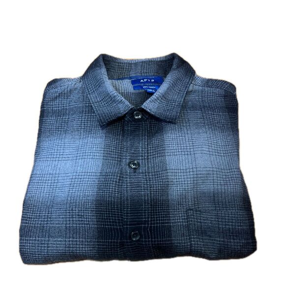 APT.9メンズ チェック柄長袖シャツ カジュアルシャツ グレー系コットン100% Lサイズ