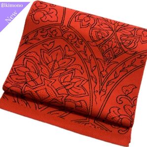 《7B79》名古屋帯 平仕立 赤茶 340cm モダン柄 送料無料 -値引き中-