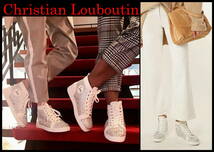 激レア Christian Louboutin スタースワロフスキー 白 レザー ハイカット スニーカー メンズ 41 クリスチャンルブタン スパイク スタッズ_画像8