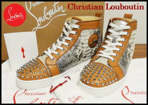 Christian Louboutin Lewis spike python domestic regular goods Christian Louboutin 42 is ikatto sneakers men's Brown silver shoes 