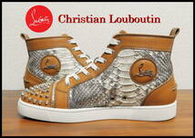 Christian Louboutin ルイス スパイク パイソン 国内正規品 クリスチャンルブタン 42 ハイカット スニーカー メンズ ブラウン シルバー 靴_画像4