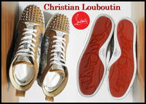 Christian Louboutin ルイス スパイク パイソン 国内正規品 クリスチャンルブタン 42 ハイカット スニーカー メンズ ブラウン シルバー 靴_画像6