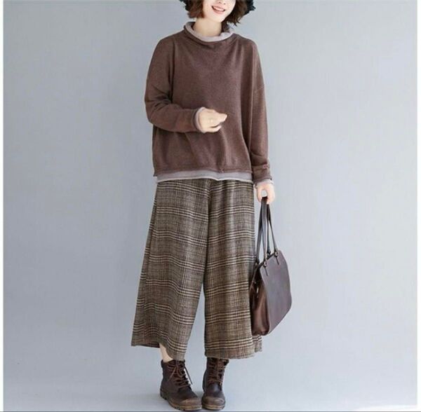 ガウチョパンツ ワイドパンツ レディース ウール混 チェック ガウチョ