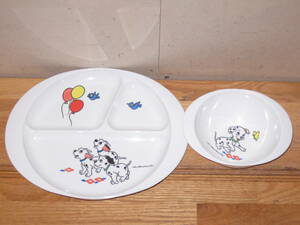  free shipping 101 Dalmatians lunch plate & Mini bowl set a little use impression equipped Disney 