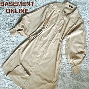 【美品】ベースメントオンライン BASEMENT ONLINE シャツワンピース パフスリーブ ロングワンピース コットン