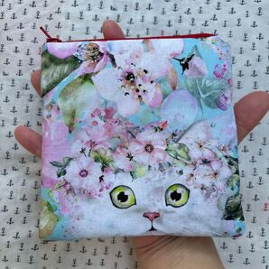 【001】★クリスマスギフトに最適です★ワンコインポーチ♪ハンドメイド 手のひらサイズ ポーチ CAT柄 猫柄 ねこ柄 ネコ柄