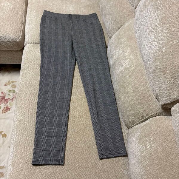 GU チェック柄レギンスパンツ グレー系 ストレッチ素材 カジュアルパンツ XL