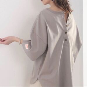 Java ジャバ ユニセックス 2wey ヘンリー トップス Tシャツ 半袖 L オーバーサイズ 大きいサイズ 厚手