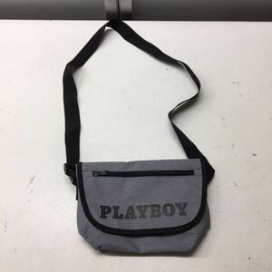 送料無料★美品★PLAY BOY プレイボーイ★メッセンジャーバッグ ショルダーバッグ ユニセックス★グレー×ブラック#21002sj57