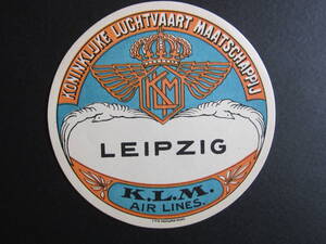 KLM■就航地ラベル■LEIPZIG■ライプツィヒ■KONINKLIJKE LUCHTVAART MAATSCHAPPIJ■フィンチロゴ■1920's