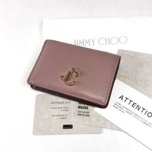 ジミーチュウ JC JIMMY CHOO 二つ折り財布 ミニウォレットコンパクト ピンクベージュ カーフレザー ロゴ金具