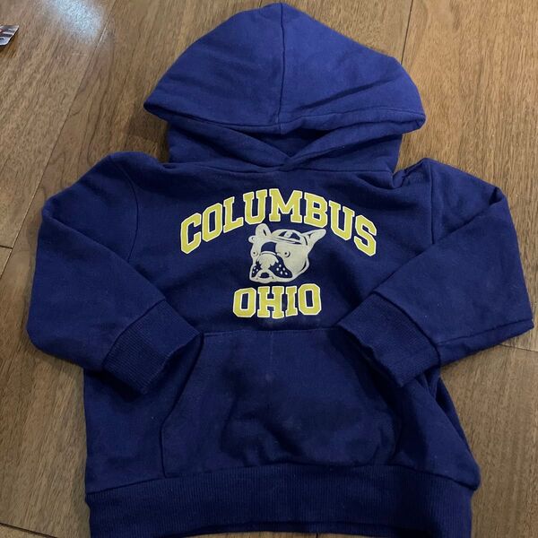 petit main フレンチブルドッグ プリント パーカー ネイビー キッズ サイズ90