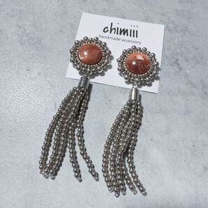 No.552 ハンドメイド ビーズ刺繍 ビーズタッセル ピアス イヤリング