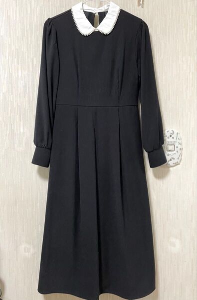 パールフレアスエードロングワンピースブラック黒色可愛い大人清楚系英国ガーリー量産型地雷系韓国結婚式ドレスお呼ばれ二次会パーティー