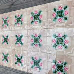 アンティーク・マジョリカタイル*薔薇⑧バラ*12枚セット☆兵庫県*淡陶社製*ダントー社*日本製☆明治~昭和初期*現品☆美品☆美の壷☆