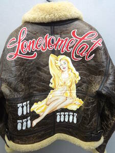 B-3 flight jacket /Lonsome Cat / hand paint /G-1/A-2/B-3/ superior article /M size 