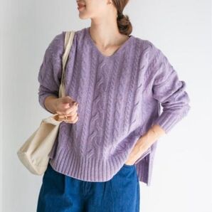 URBAN RESEARCH DOORS ハミルトンウールアラン柄プルオーバー PURPLE 《一度着用》アーバンリサーチドアーズ