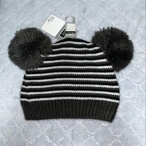 next ベビーニット帽 0-3ヶ月 ボーダー柄 ポンポン付き