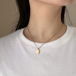 ネックレス コイン サージカルステンレス あずきチェーン 新品 ピンクゴールド シンプル 大人可愛い