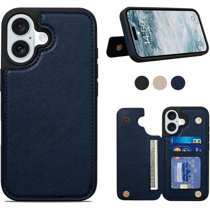 【T22】iPhone17対応背面手帳型レザーケース(ブルー)