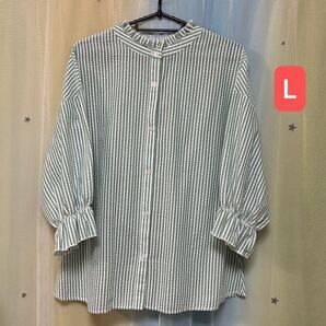レディースブラウス/ L・ストライプグリーン