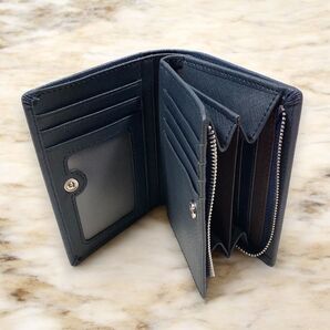 スプリットレザー 二つ折り財布 大容量 青系 メンズ レディース 小銭入れ