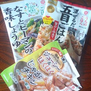 うちのごはん キッコーマン 即席調味料 五目ごはん なすとピーマンの香味醤油 じゃがチキンののりバター醤油