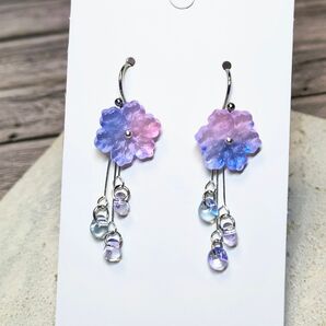 青紫雪の結晶と雫ビーズピアス、イヤリング無料交換できます