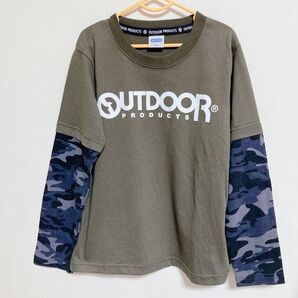 OUTDOOR PRODUCTS キッズ ロンT 140 カーキ×迷彩 キッズ140