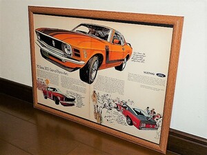 1969年 USA 洋書雑誌広告 額装品 1970 Ford Mustang Boss 302 フォード マスタング ムスタング ボス ( A3サイズ・雑誌見開きサイズ )