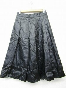 k4127:K.T(K.Tki width ta spool )linen flax long height pleated skirt 7 coating black / made in Japan / five fox :35