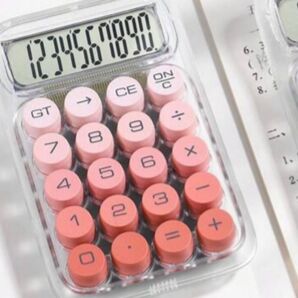 韓国雑貨 電卓 クリア ホワイト ピンク レッド グラデーション スケルトンドーパミン 丸ボタン カラフル 計算機