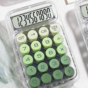 韓国雑貨 電卓 クリア ホワイト 緑 グリーン グラデーション スケルトンドーパミン 丸ボタン カラフル 計算機