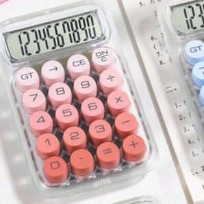 韓国雑貨 電卓 クリア ホワイト ピンク レッド グラデーション スケルトンドーパミン 丸ボタン カラフル 計算機