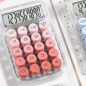 韓国雑貨 電卓 クリア ホワイト ピンク レッド グラデーション スケルトンドーパミン 丸ボタン カラフル 計算機