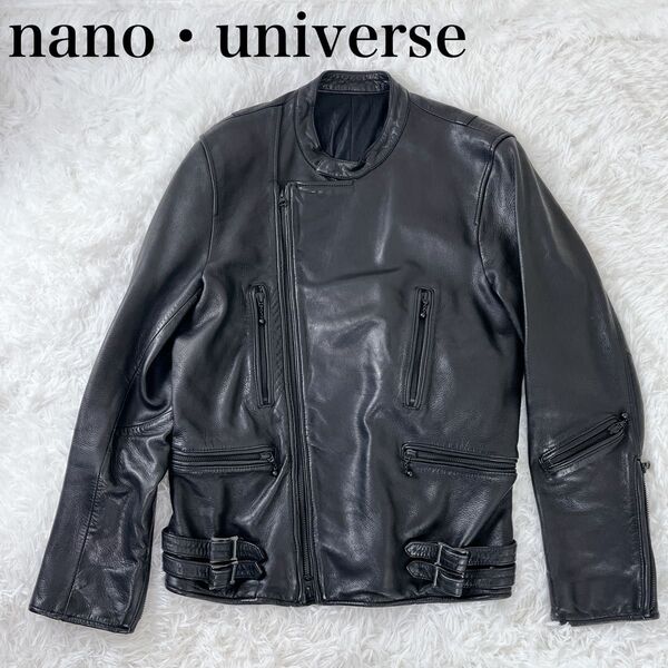 ナノユニバース シングル ライダース ラム レザー M 羊革 黒 レザージャケット NANO UNIVERSE