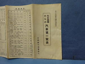 （１０）珍品　時刻表ではない！！　朝鮮満州方面も記載あり。名古屋駅からの「汽車賃一覧表」です。特別急行、普通急行、１等～３等・・