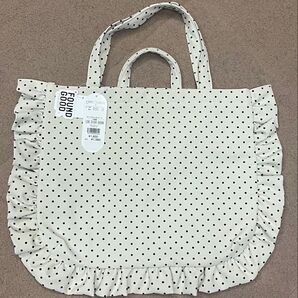 found good 未使用 タグ付き 美品 キッズ レッスンバック 女の子 トートバッグ 水玉 ドット バッグ フリル 白×黒