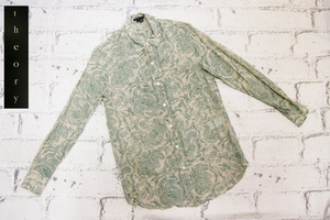 theory theory silk material peiz Lee print long sleeve blouse (S/P) beige × green silk 100% elegant also casual also 68946