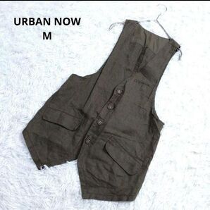 URBAN NOW アーバンナウ ベスト ジレ ノースリーブ リネン100% 茶 ブラウン M