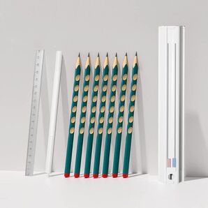 ポータブル鉛筆ケース 9in1 文具 セット 鉛筆 2B (6本) 筆箱 鉛筆削り 消しゴム 定規 三角グリップ