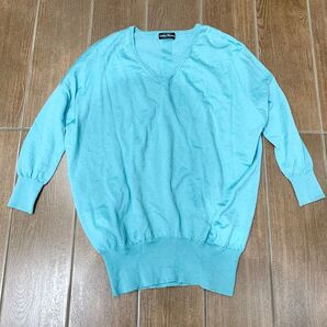 URBAN RESEARCH アーバンリサーチ Vネック セーター ニット コクーン 薄手 ウール 100 ライト ブルー 水色