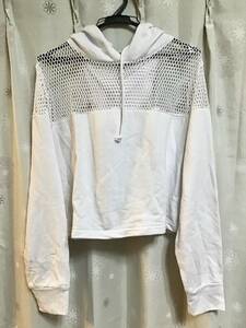 【FOREVER21/フォーエバー21】メッシュ ジップアップパーカー/Ｌ★ホワイト★レディース★USED