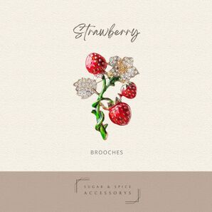 ブローチ いちご ストロベリー 赤 フルーツ 果物 花 キラキラ ラインストーン アクセサリー おしゃれ 上品 華やか ナチュラル